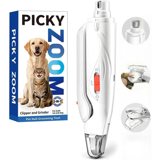Picky Zoom 2-In-1 Dog And Cat Nail Clipper And Grinder With LED Light And Safety Guard For Painless Pet Grooming