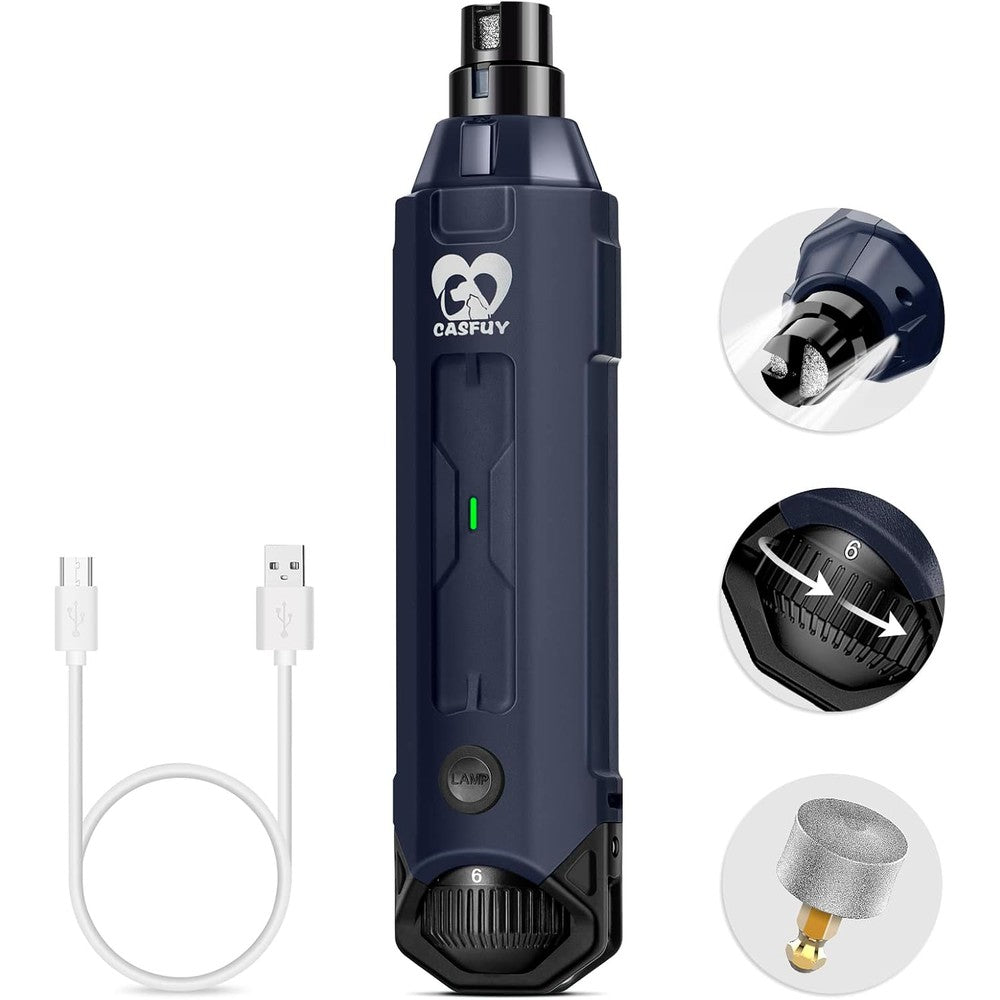 Casfuy 6-Speed Dog Nail Grinder Newest Enhanced Pet Nail Trimmer Rechargeable Electric Grooming Tool For Small Medium And Large Dogs Blue