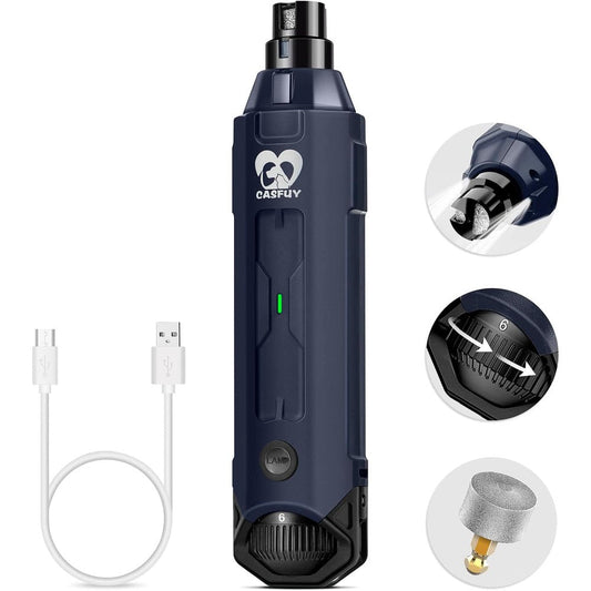 Casfuy 6-Speed Dog Nail Grinder Newest Enhanced Pet Nail Trimmer Rechargeable Electric Grooming Tool For Small Medium And Large Dogs Blue