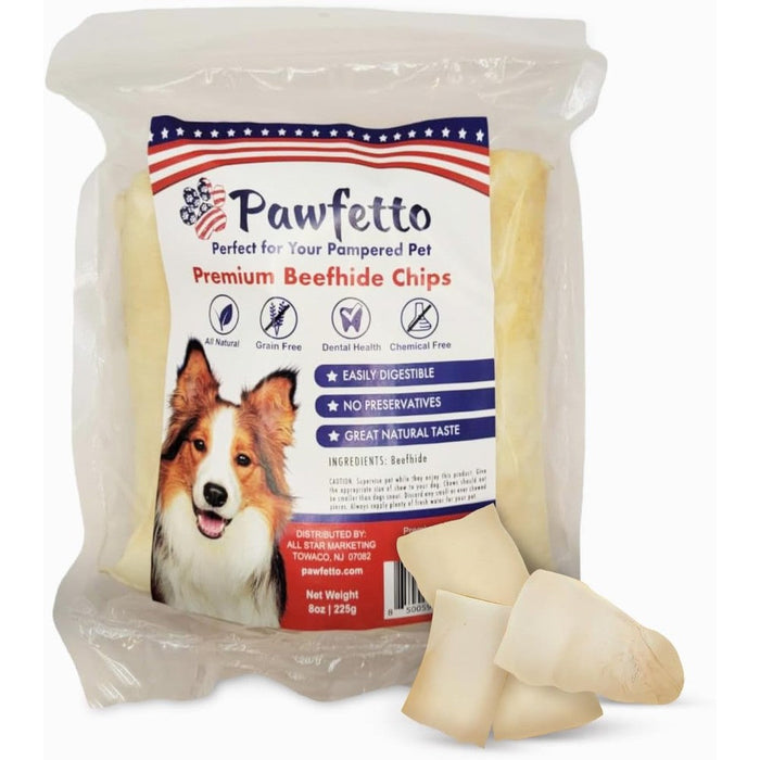 Real Hide Pawfetto Premium Beefhide Chips Long Lasting Natural Flavor Dog Chew Treats Easy To Digest Grain Free Dental Care Snacks 8 Ounce Pack