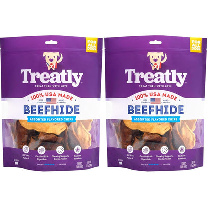 Treatly USA Beefhide Chips Dog Chew Treats Chicken And Beef Flavor Twelve Ounce Two Pack