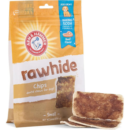 Arm And Hammer For Pets Rawhide Chips For Dogs Real Beef Coated Baking Soda Dental Chews Six Ounce Bag Twelve Count Total