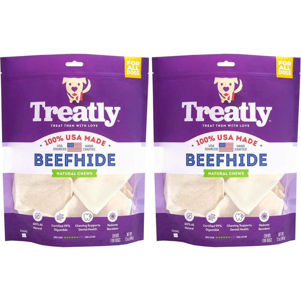 Treatly USA Beefhide Chips Dog Chew Treats Natural Flavor Premium All Natural Sourced Rawhide For Dental Health And Hygiene Twelve Ounce Two Pack