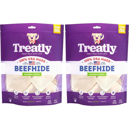 Treatly USA Beefhide Chips Dog Chew Treats Natural Flavor Premium All Natural Sourced Rawhide For Dental Health And Hygiene Twelve Ounce Two Pack