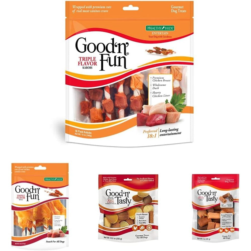 Good 'n' Fun Triple Flavor Kabobs Premium Rawhide Dog Chews Wrapped With Real Chicken Duck And Chicken Liver For All Life Stages 12 Ounce