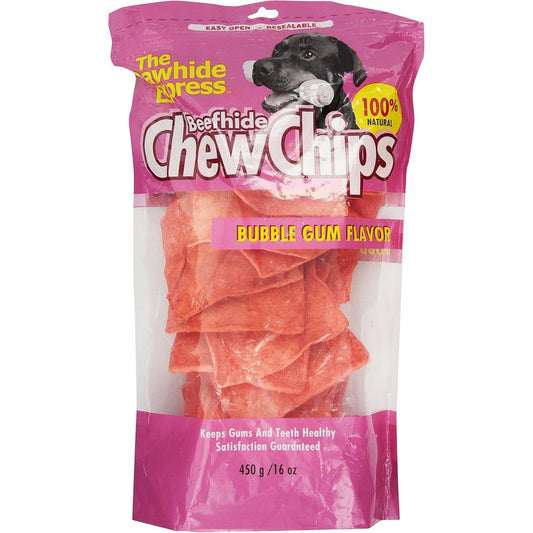 The Rawhide Express Bubble Gum Flavored Strips And Chips Beefhide Dog Chew One Pound Bag