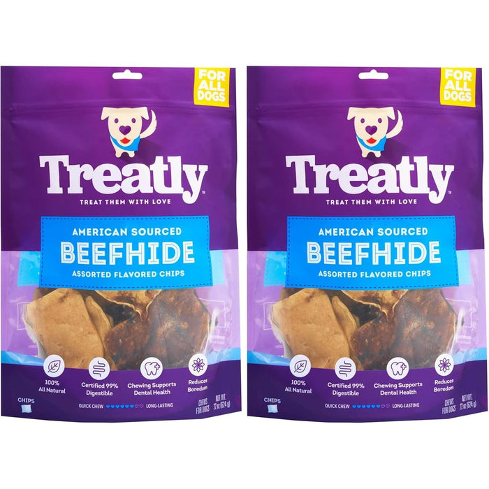 Treatly American Sourced Beefhide Chips Dog Chew Treats Chicken And Beef Flavor 22 Ounce Pack Of 2