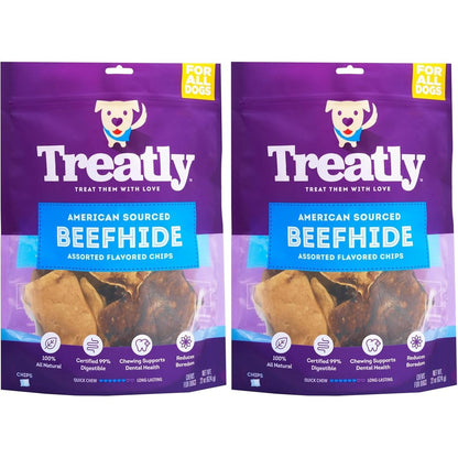 Treatly American Sourced Beefhide Chips Dog Chew Treats Chicken And Beef Flavor 22 Ounce Pack Of 2