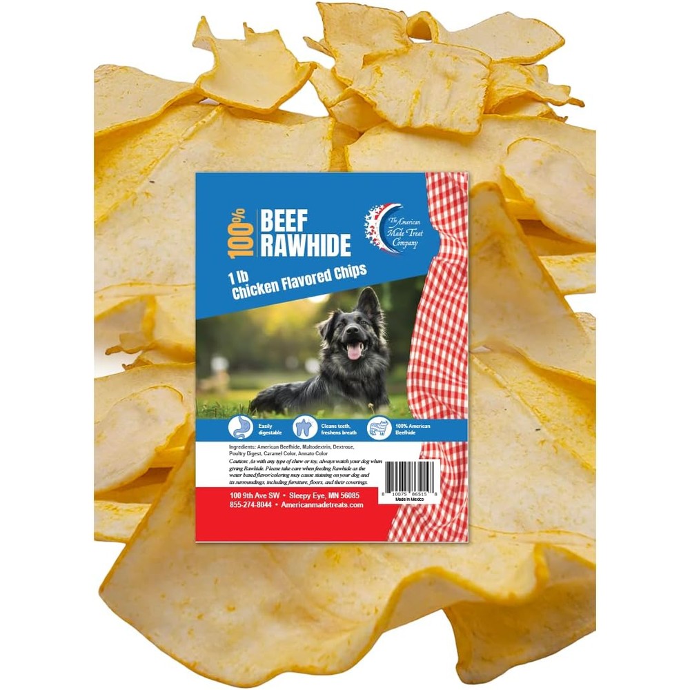 Pet Factory American Made Treat Company American Beefhide Chews Rawhide Chicken Basted Chips For Dogs Protein Rich Dental Care Treats One Pound Pack