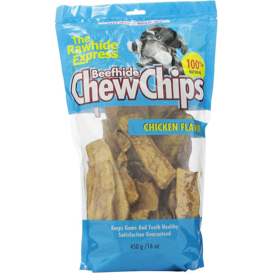 The Rawhide Express Chicken Flavored Strips and Chips Dog Chew All Natural Beefhide Dental Treats for All Life Stages, 1-Pound Bag