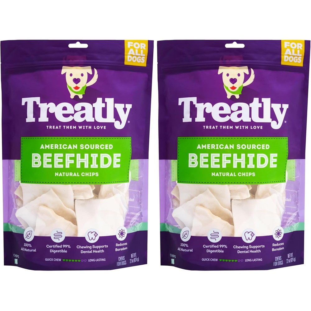 Pet Factory Treatly American Sourced Beefhide Chips Dog Chew Treats Natural Flavor All Natural Dental Care Rawhide Chews 22 Ounce 2 Pack
