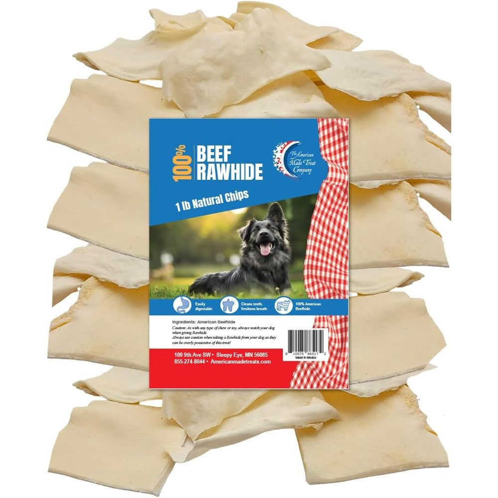 The American Made Treat Company Beefhide Chews All Natural Rawhide Chips For Dogs From Puppies To Seniors One Pound