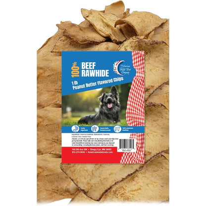 The American Made Treat Company Beefhide Chews Peanut Butter Flavored Rawhide Chips For Dogs 1 Pound