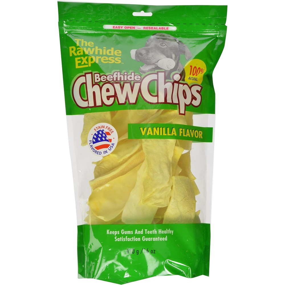 The Rawhide Express Beefhide Chew Chips Vanilla Flavored Dog Treats 16 Ounce Bag