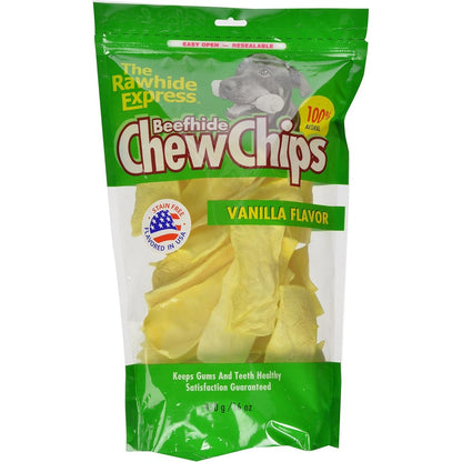 The Rawhide Express Beefhide Chew Chips Vanilla Flavored Dog Treats 16 Ounce Bag