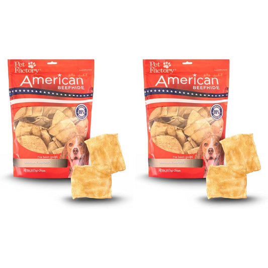 Pet Factory American Beefhide Chips Dog Chew Treats Vanilla Flavored Natural Rawhide Dental Care Pack For Dogs Twenty Two Ounce Package Of Two