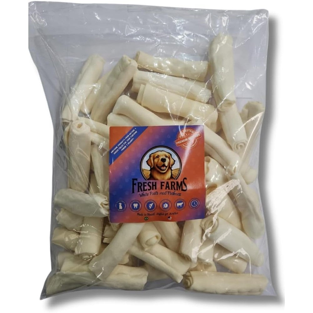 MS PET HOUSE Natural Rawhide Five to Six Inch Rolls Value Pack Premium Cut Single Layer Dog Chews For Aggressive Chewers Fifty Units
