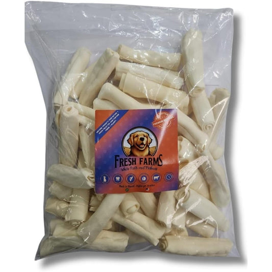 MS PET HOUSE Natural Rawhide Five to Six Inch Rolls Value Pack Premium Cut Single Layer Dog Chews For Aggressive Chewers Fifty Units