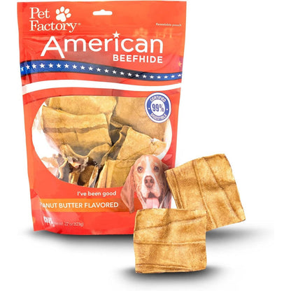 Pet Factory American Beefhide Chips Dog Chew Treats Peanut Butter Flavor Long Lasting Rawhide Chews For Dental Care Premium Sourced 22 Ounce Bag