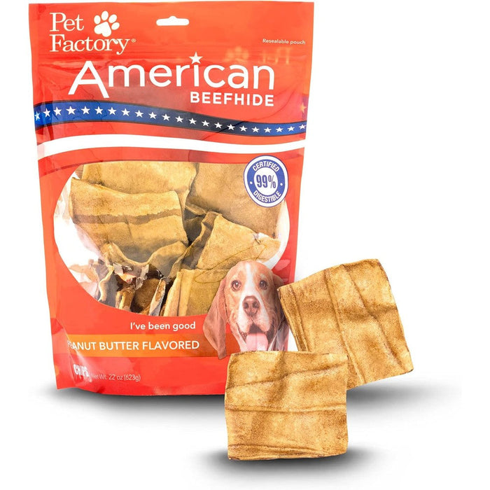 Pet Factory American Beefhide Chips Dog Chew Treats Peanut Butter Flavor Long Lasting Rawhide Chews For Dental Care Premium Sourced 22 Ounce Bag