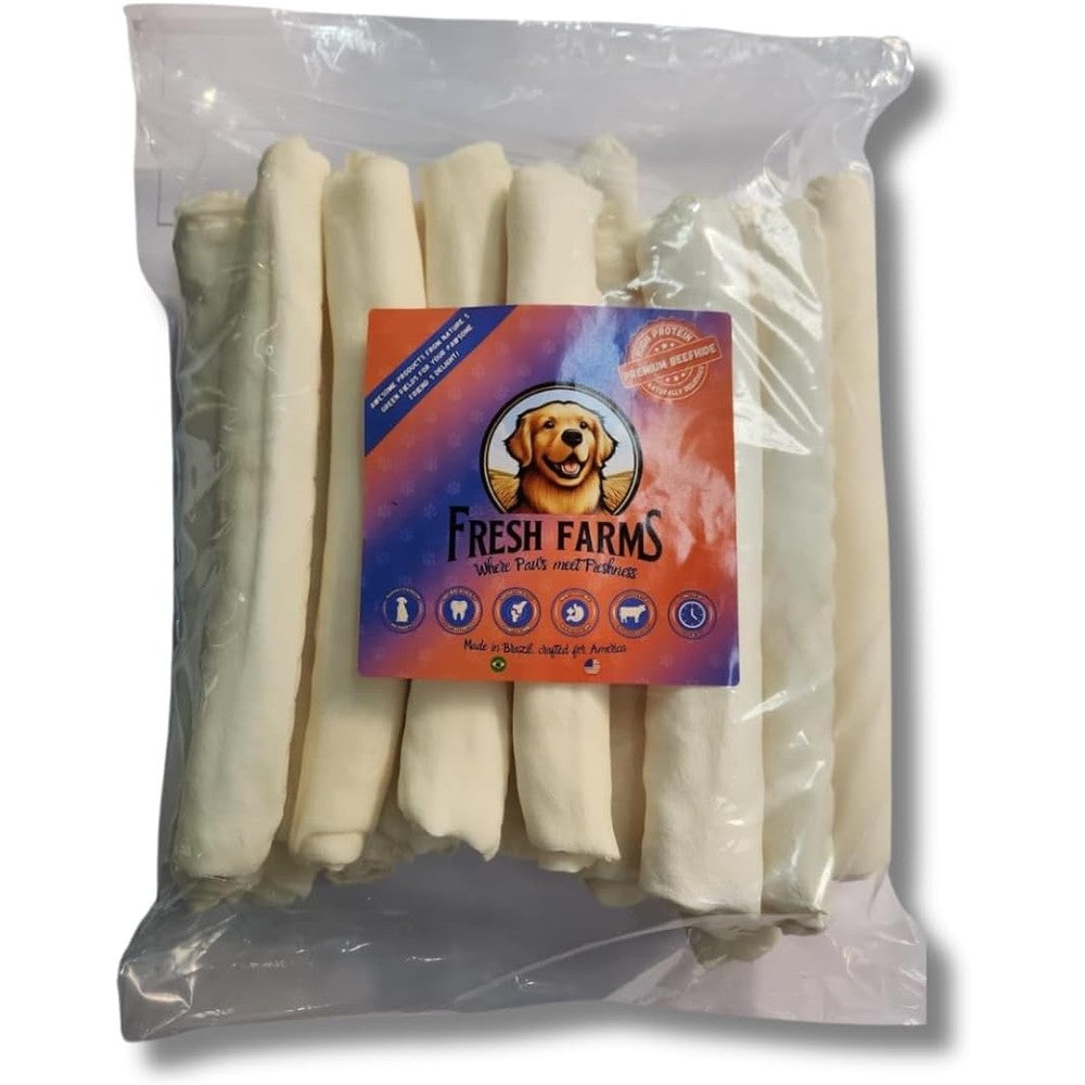 Fresh Farms Natural Rawhide 9-10 Inch Rolls Value Pack Single Layer Premium Cut Long Lasting Dog Chews 20 Count