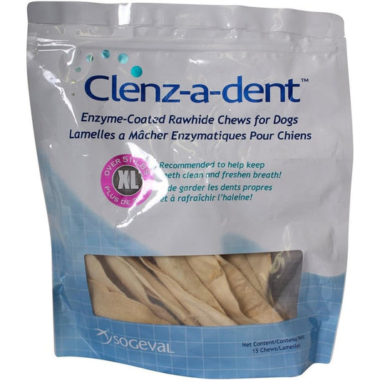 CLENZ-A-DENT Rawhide Dental Chews for Extra Large Dogs Enzyme Coated Dental Treats with RF2 Poultry Flavor 15 Count
