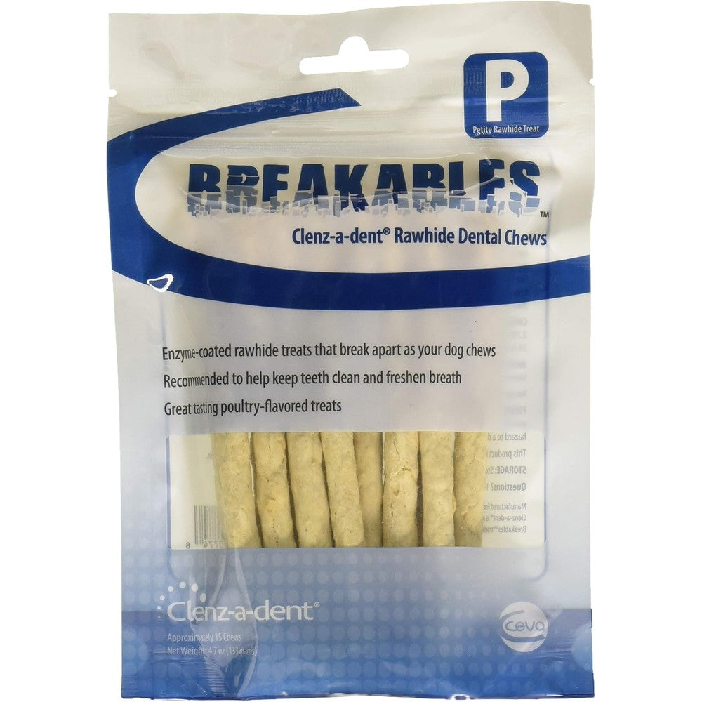 Ceva Animal Health Clenz-A-Dent Breakables Rawhide Dental Chews For Petite Dogs Under Eleven Pounds Poultry Flavor Fifteen Count