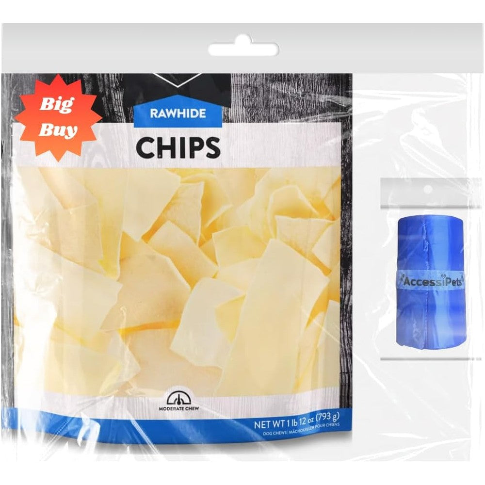 Real Hide All Natural Rawhide Strip Chips Dog Chew Treats With One Waste Bag Roll Grass Fed Pasture Raised Beefhide One Pound Bulk Bag