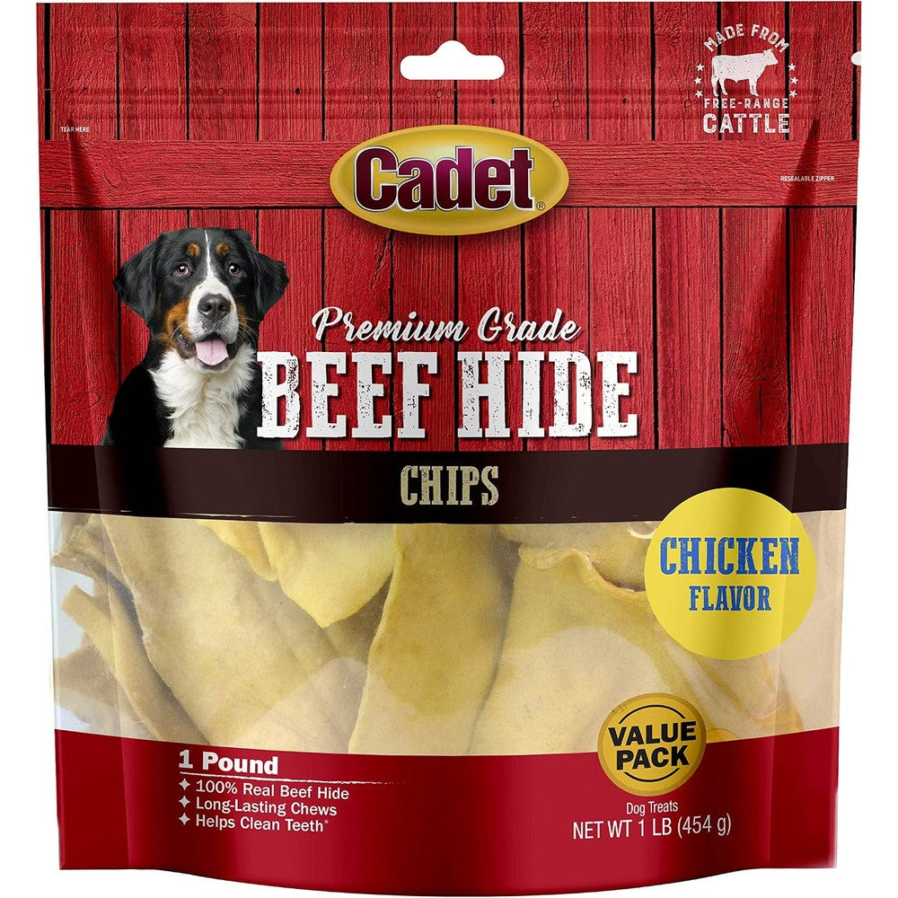 Cadet Premium Grade Beef Hide Chips For Dogs Long Lasting Rawhide Dog Chews Chicken Flavor Premium Sourced Cattle Value Pack One Pound