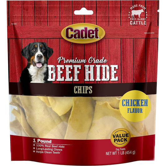 Cadet Premium Grade Beef Hide Chips For Dogs Long Lasting Rawhide Dog Chews Chicken Flavor Premium Sourced Cattle Value Pack One Pound