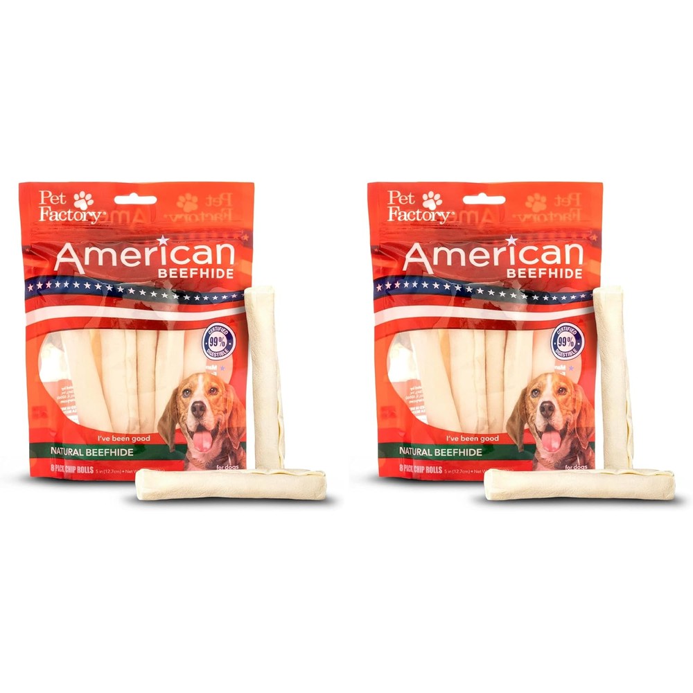 Pet Factory American Beefhide Five Inch Chip Rolls Dog Chew Treats Natural Flavor Sixteen Count Two Pack