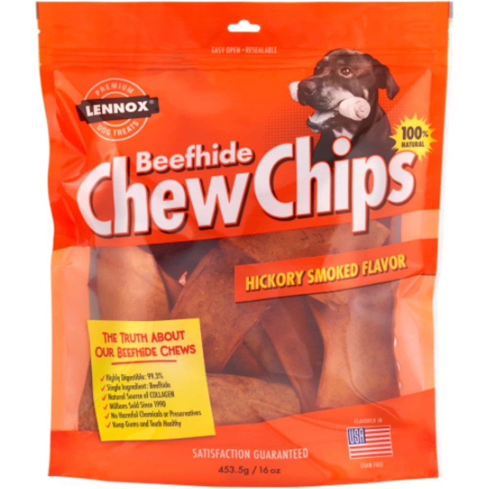 The Rawhide Express Beefhide Chew Chips Hickory Smoked Flavored Long Lasting Dog Treats 1 Pound Bag