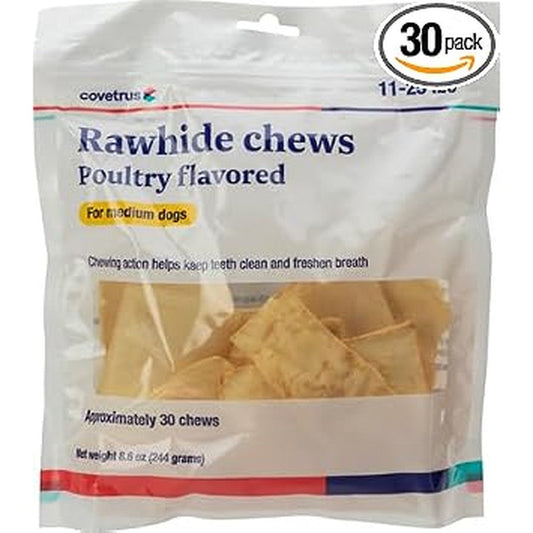 Covetrus Dental Rawhide Chews For Medium Dogs Eleven To Twenty-Five Pounds Poultry Flavored Oral Care Treats, Thirty Count Bag