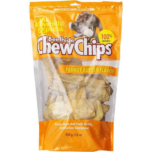 The Rawhide Express Beefhide Chew Chips Peanut Butter Flavored All Natural Long Lasting Healthy Dental Treats For Dogs One Pound Bag