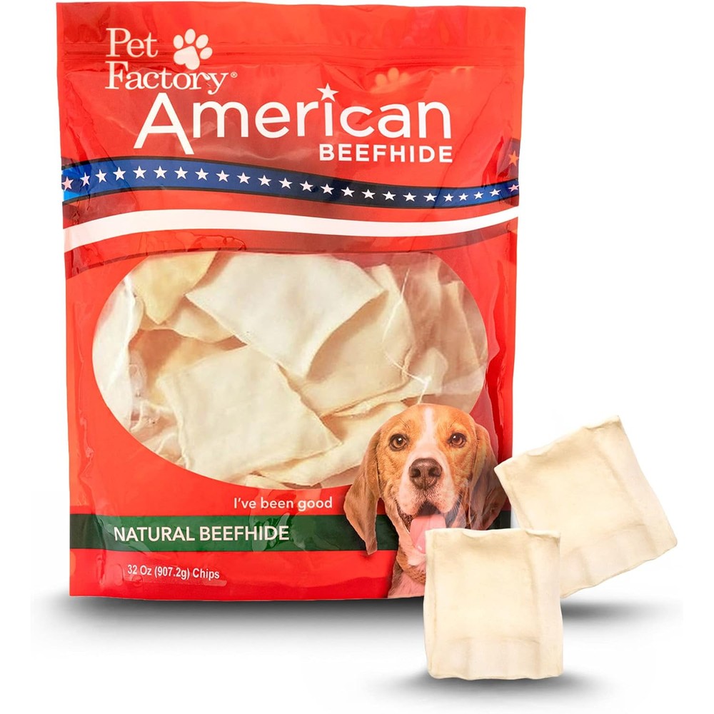 Pet Factory American Beefhide Chips Dog Chew Treats Natural Flavor Premium Rawhide Chews For All Dog Breeds Thirty Two Ounce