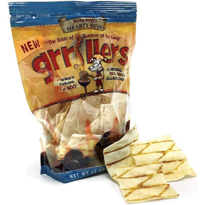 Canine Butcher Shop Dizzy Dog's Hearty Bites Grillers All Natural Single Ingredient USA Beef Collagen Rawhide Chips Dog Treats, 12 Ounce