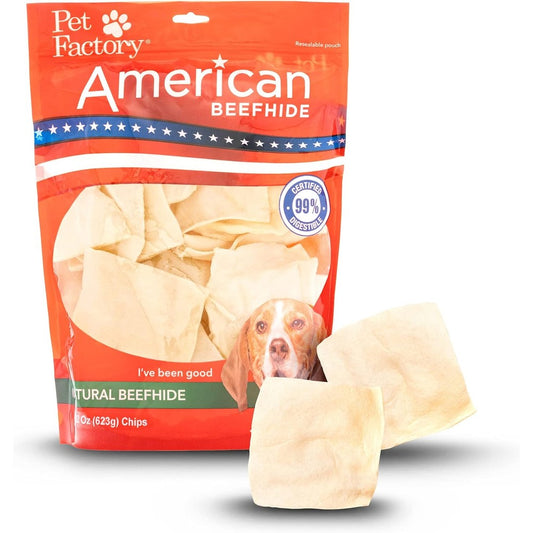 Pet Factory American Beefhide Chips Dog Chew Treats Natural Flavor Premium Rawhide Edible Dental Chews For All Dog Breeds Twenty Two Ounce