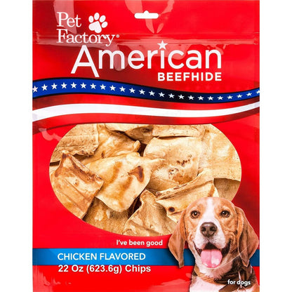 Pet Factory American Beefhide Chips Dog Chew Treats Chicken Flavored Natural Rawhide Dental Chews Sourced From American Raised Cattle 22 Ounce