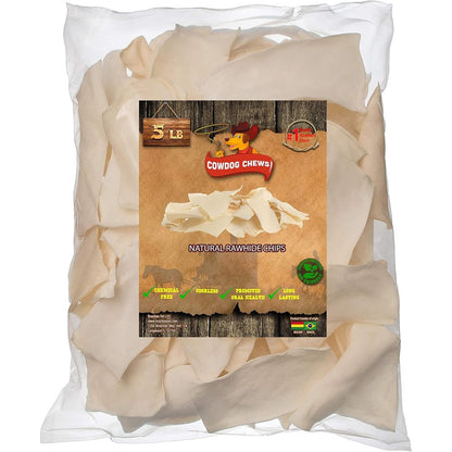 Cowdog Chews Natural Rawhide Chips Premium Long Lasting Dog Treats Made From Thick Cut Beef Hides For Moderate To Heavy Chewers Five Pound Pack