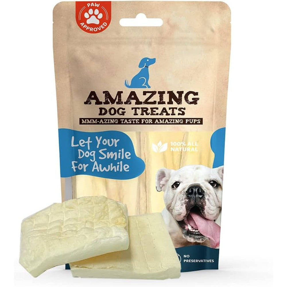 Amazing Dog Treats Beef Cheek Chip Squares Four By Four Regular Thick Cut Safe Rawhide Alternative Long Lasting Dog Chew Eight Count