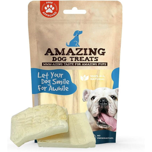 Amazing Dog Treats Beef Cheek Chip Squares Four By Four Regular Thick Cut Safe Rawhide Alternative Long Lasting Dog Chew Eight Count