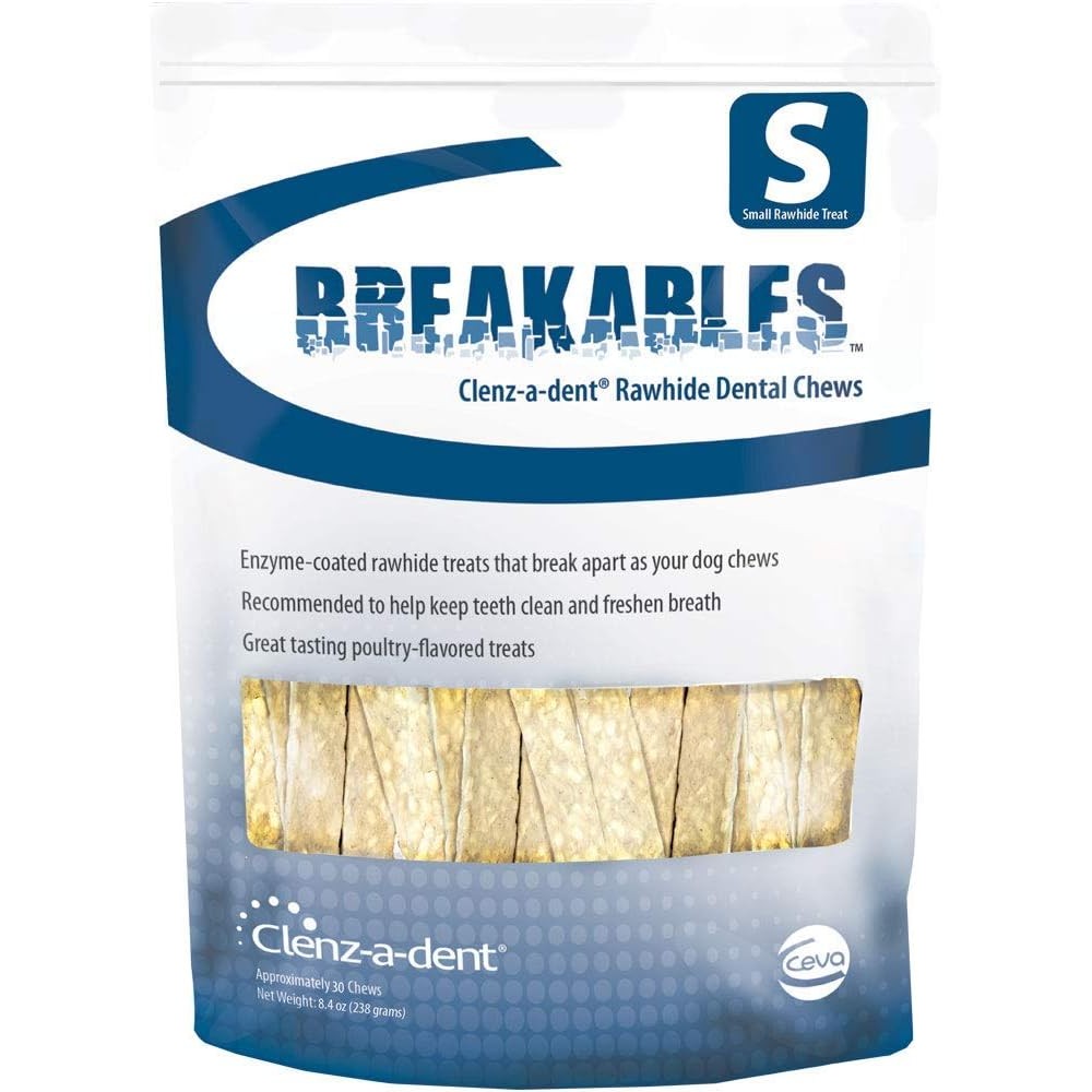 Ceva Animal Health Clenz-A-Dent Breakables Rawhide Dental Chews For Petite Dogs Under Eleven Pounds Poultry Flavor Fifteen Count