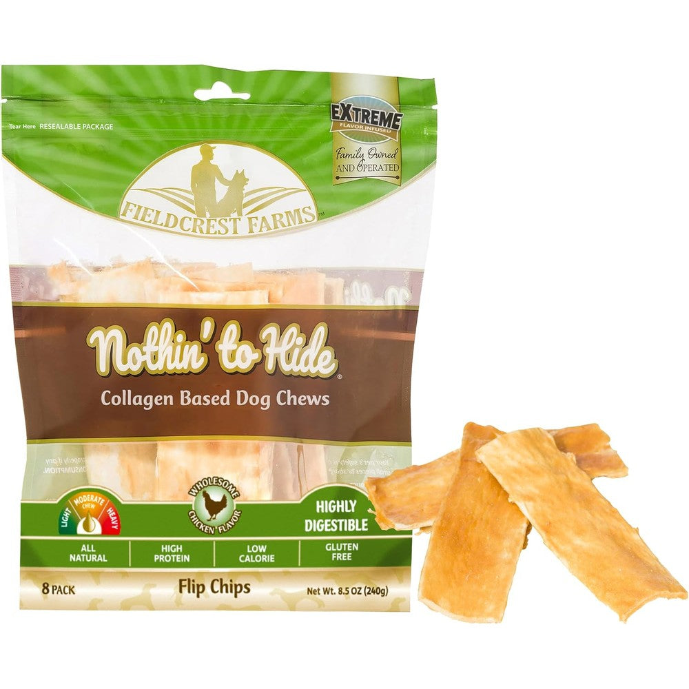 Fieldcrest Farms Nothin To Hide Chicken Flavor Rawhide Alternative Flip Chips Dog Chews For Moderate Chewers 8 Count