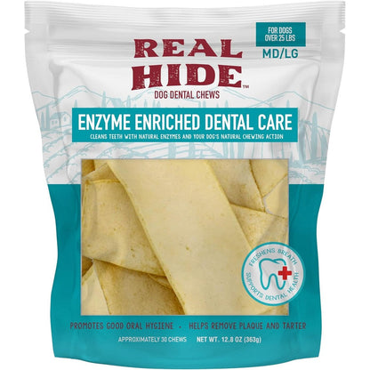 Real Hide Enzyme Enriched Dental Care Dog Chews For Medium and Large Dogs Chicken Flavored Premium Beefhide Treats 12.8 Ounce