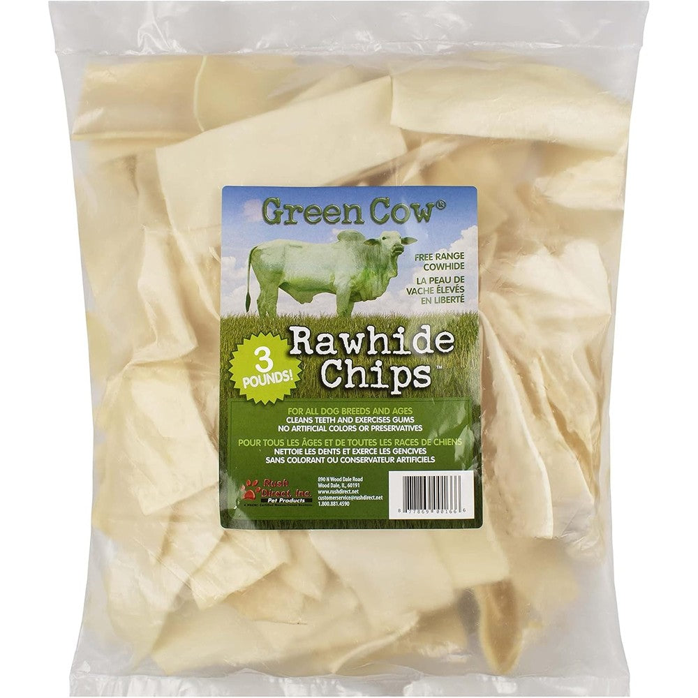 GreenCow Rawhide Natural Chips Premium Large Dog Chews Durable Rawhide Bones For Aggressive Chewers 3-Pound Bag