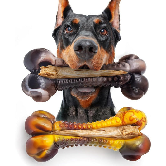 Anoodi Indestructible Dog Chew Toys For Aggressive Chewers 2 Pack Durable Nylon Bone With Beef And Bacon Flavor For Large Medium And Small Breeds