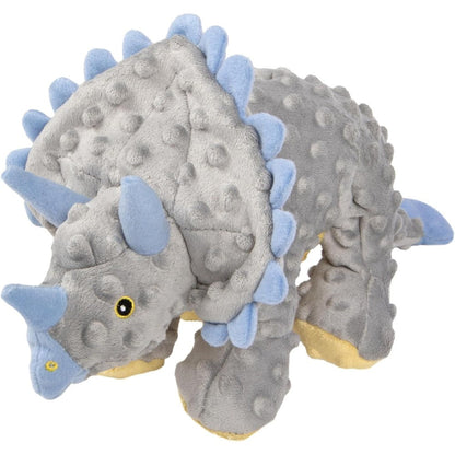 goDog Dinos Frills Triceratops Squeaky Plush Dog Toy With Chew Guard Technology Durable Bubble Plush Fabric For Active Play Gray Large