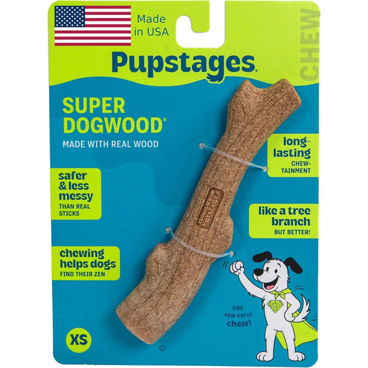 Petstages Super Dogwood Dog Chew Toy For Moderate Chewers Made In The USA With Real Wood Blend Natural Wood Flavor And Texture Extra Small 6 Inch