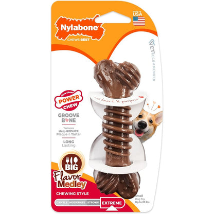 Nylabone Power Chew Groove Bone Dog Toy For Aggressive Chewers Long Lasting Flavor Medley Chew Toy For Small Dogs Up To 25 Pounds 1 Count