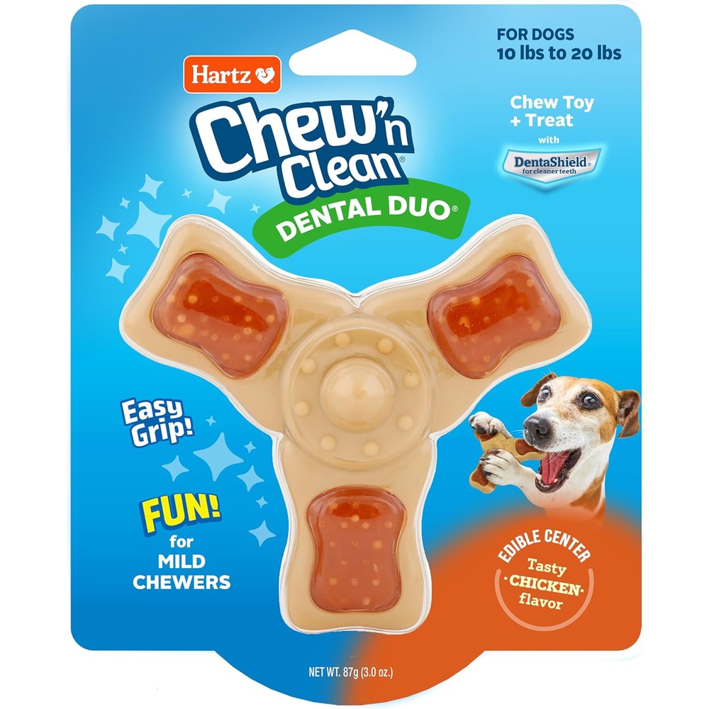 Hartz Chew 'n Clean Tri-Point Dog Toy And Treat In One Chicken Flavored Durable Nylon Dental Toy For Small Dogs 10 To 20 Pounds
